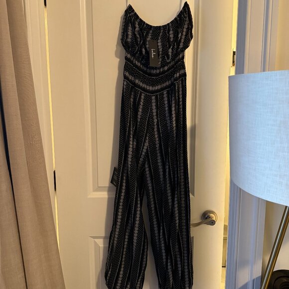 Lulu's Global Adventurer Black and White Print Strapless Jumpsuit - Picture 1 of 2